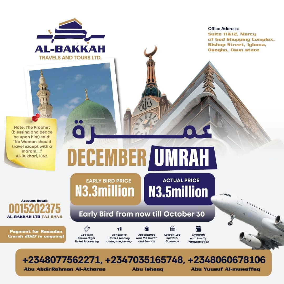 December 2025 Umrah package flyer — early bird from ₦3.3M, valid until 30 October